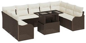 vidaXL Kerti Kanapé Szett párnával párnával 10 pcs Barna Poly Rattan