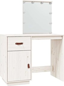 vidaXL fehér tömör fenyőfa fésülködőasztal LED-del 95 x 50 x 133,5 cm