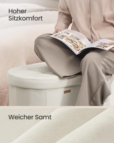 SONGMICS ülőpad tárolóval, tárolódoboz, 38 x 110 x 38 cm, krémfehér