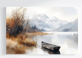 Vászonkép Canvas Tájkép Szabadtér Hegyek Tó Csónak Köd Ősz 60x40