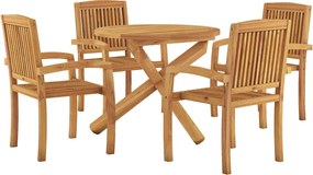 vidaXL 5 részes tömör tíkfa kerti étkezőgarnitúra