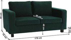 Teljesen kárpitozott heverő, 3-as ülés, smaragd szövet, LUANA