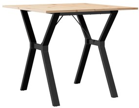 tömör fenyőfa és öntöttvas étkezőasztal Y-vázzal 90x90x75 cm