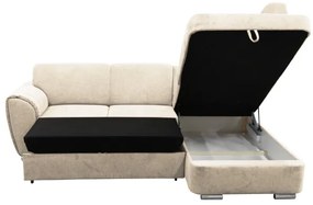 SERPA L-alakú, jobb oldali, kihúzható sarokülőgarnitúra tárolóval, bézs