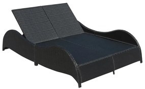 Fekete kétszemélyes polyrattan napozóágy párnával