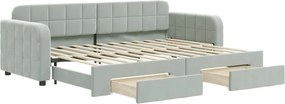 vidaXL világosszürke kihúzható bársony heverő fiókkal 80 x 200 cm