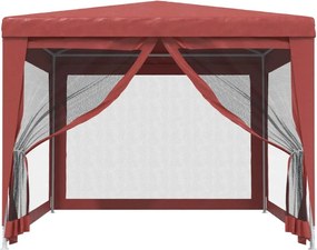 Piros HDPE rendezvénysátor 4 hálós oldalfallal 3x4 m