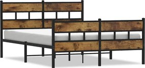 vidaXL füstös tölgy színű fém ágykeret matrac nélkül 140 x 190 cm
