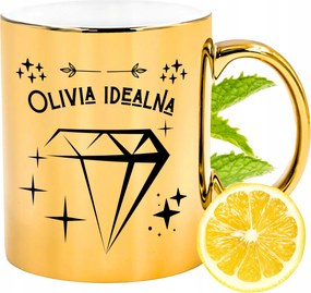 Prémium Arany Csillogó Bögre Olivia Ajándék Nyomtatott Fotóval