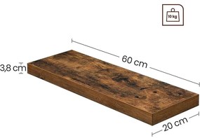 Fali polc, úszó polc rusztikus barna 60 x 3,8 x 20 cm