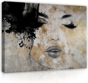 Vászonkép 70x50 Nő arc portré absztrakt arany fekete szürke misztika