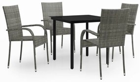 vidaXL 5 részes szürke és fekete kerti étkezőgarnitúra