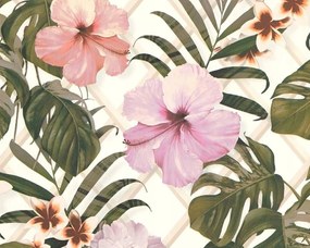 Vinil tapéta virágokkal, levelekkel, zöld színben, ellenálló, dekoratív a nappaliba