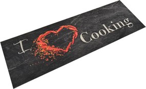 vidaXL fekete mosható cooking feliratos bársony konyhaszőnyeg 60x180cm