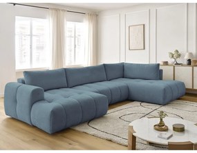 Kék kinyitható-tárolóhelyes sarokkanapé (jobb oldali-U alakú) Fuji – Bobochic Paris