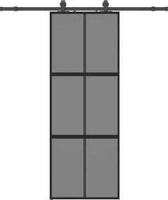vidaXL fekete edzett üveg tolóajtó fémszerelék szettel 76x205 cm