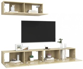 3 db sonoma tölgy színű szerelt fa TV-szekrény