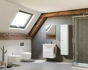 Zaffiro 55cm-es két ajtós fürdőszobaszekrény fényes fehér + mosdó