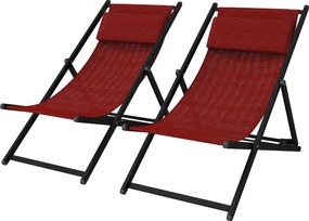 Outsunny 2 db-os Kültéri Relaxáló Fotel Szett, Összecsukható, Alumínium, 96,5x58x91,5 cm, Piros | Aosom