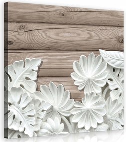 Vászonkép 40x40 Fehér virágok fa alapon minimalista elegancia