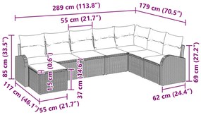 8 Darabos Kert Kanapé Szett Párnákkal Világosszürke Poli Rattan
