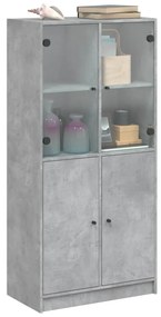 betonszürke szerelt fa magasszekrény ajtókkal 68x37x142 cm