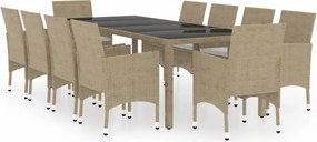 vidaXL 11 részes bézs kerti polyrattan étkezőgarnitúra
