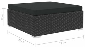 12 részes fekete polyrattan kertibútor-garnitúra párnákkal