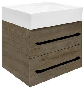 SAT Cube Way Fürdőszobaszekrény mosdóval és fekete fogantyúval 60x53x46 cm Wellington tölgy matt CUBE46C602DWSATCW