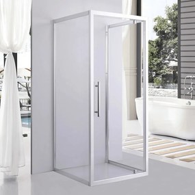 Stuxi Torino 80x80 falsíkra szerelhető 3 oldalú nyílóajtós zuhanykabin 6 mm vízlepergető biztonsági üveggel, króm elemekkel, 200 cm magas