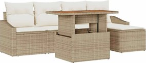 vidaXL Kerti Kanapé Szett tárolóval 6 pcs Bézs Poli rattan