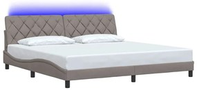 tópszínű szövet ágykeret LED-ekkel matrac nélkül 200 x 200 cm