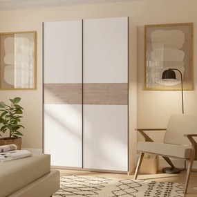 BERNO ruhásszekrény, 120 cm | Fehér + hickory tölgy