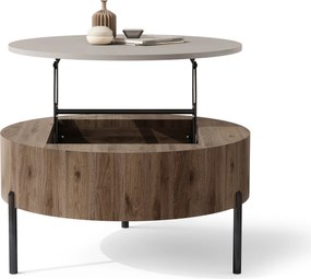 Mazzoni FRIDA Bézs Taupe / Elegáns Diófa – MODERN DOHÁNYZÓASZTAL FELHAJTHATÓ LAPPAL ÉS TÁROLÓVAL