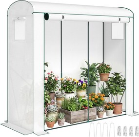 Outsunny PE Greenhouse with Mesh Windows & Roll-Up Door, Steel Frame, 79" x 29.5" x 74" (200 x 75 x 188 cm) – White/Green | Aosom