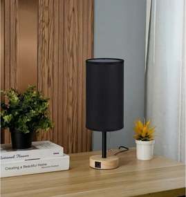 BRILAGI - TABLON asztali lámpa USB-porttal, 1xE27/25W/230V, tölgy/fekete