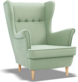 Uszak fotel, bársony, zöld