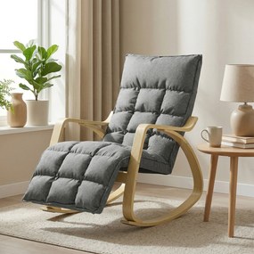 HOMCOM hintáztatható relaxfotel 5 pozíciós lábtartóval, magas háttámlával, lenhatású kárpittal — szürke | Aosom