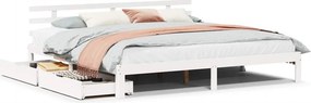 vidaXL fehér tömör fenyőfa ágykeret fiókkal 180 x 200 cm
