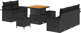 vidaXL Kerti Kanapé Szett párnával 8 pcs Fekete polirattan
