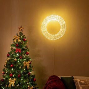 Karácsonyi függőlámpa koszorú ezüst 60cm LED-del IP44 - Nawa