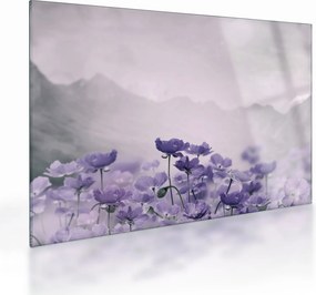 Üveg kép - Lila virágok a hegyekben (70x50 cm)