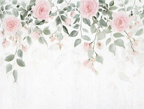 Fotótapéta Levelek Zöld Virágok Rózsák Hálószoba Nappali Tapéta 200x140