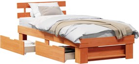vidaXL Ágykeret fejtámlával Faggyú barna 100 x 200 cm Tömör fenyőfa
