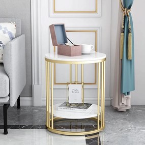 Dohányzóasztal Fehér Márvány Glamour Nappali Arany Kerek Glamour Loft