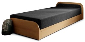 Okkersárga-sötétszürke kárpitozott-forgácslemez ágyneműtartós egyszemélyes ágy matraccal 80x190 cm Parys – ELTAP