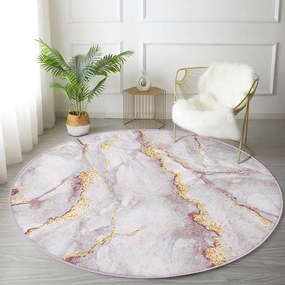 Világos rózsaszín-aranyszínű mosható kerek szőnyeg ø 120 cm Marble – Mila Home