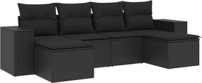 vidaXL 6 részes fekete polyrattan kerti ülőgarnitúra párnákkal