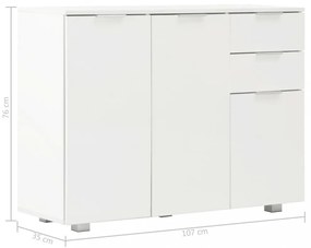 magasfényű fehér tálalószekrény 107x35x80,5 cm