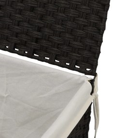 fekete polyrattan szennyeskosár fedéllel 55,5 x 35 x 34 cm